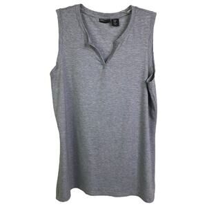 Jones New York Sleeveless Top Womens Sz M Black White Pinstriped Stretch V-Neck